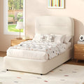 HOMBCK Twin Bed Frame, Cream Boucle Upholstered Platform Bed by HOMBCK