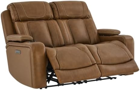 Watson & Whitely Reclining Sofa Loveseat W Power Lumbar, Saddle Brown by WatsonWhitely