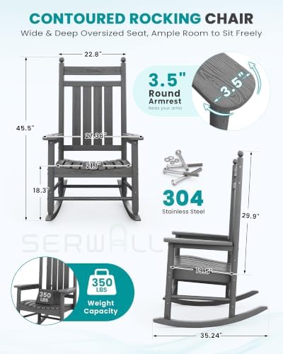 SERWALL Rocking Chair Outdoor, Comfortable Rocker - Image 2