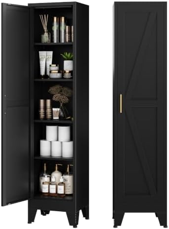 COFaR Narrow Bathroom Cabinet, Metal Farmhouse Slim Broom Storage Cabinets by COFAR