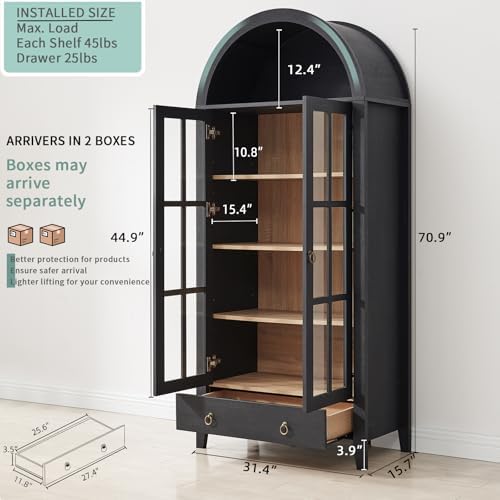 RowyPoey 71" Tall Arched Cabinet Bookshelf - Image 2