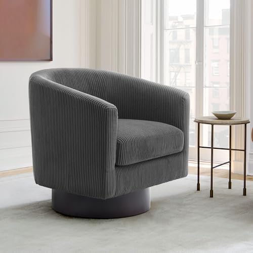 Pia Ricco Set of 2 Corduroy 360° Swivel Barrel Accent Chair Gray - Image 6