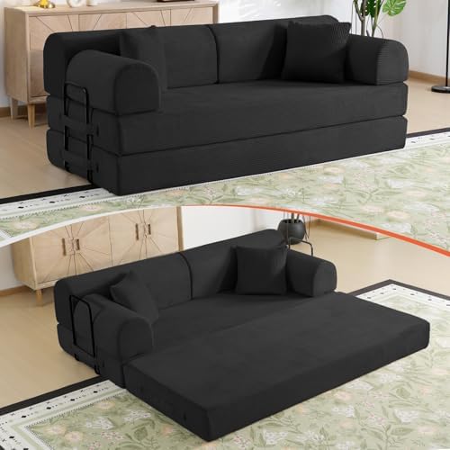 79" Memory Foam Sofa Bed, High Backrest Convertible Futon Boneless Couch by KSTNLUXQ