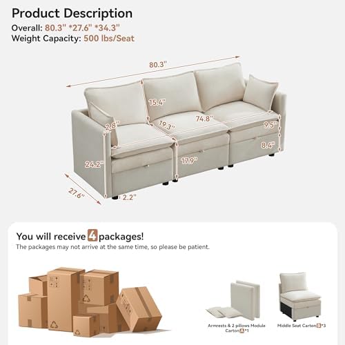 80" Cloud Modular 3 Seater Sofa - Image 2