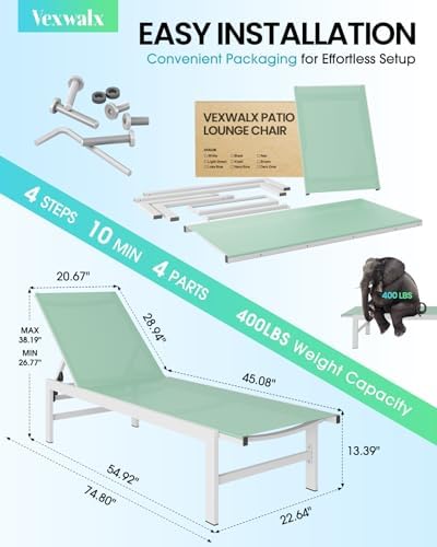 Vexwalx Pool Lounge Chairs Set of 2, Aluminum Lounge Chair Outdoor - Image 3