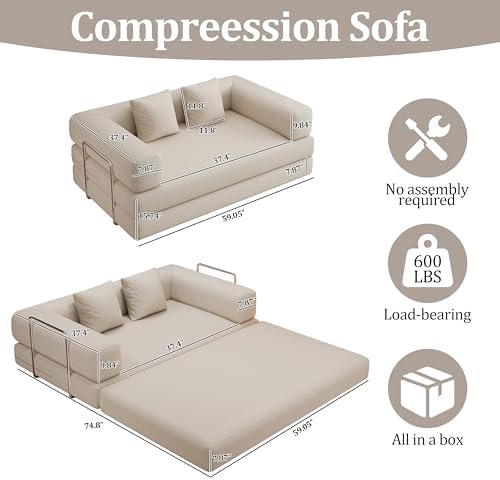 59.0 Inch Convertible Sofa Bed, 4-in-1Futon Sofas Bed Pull Out Sleeper Couch - Image 2
