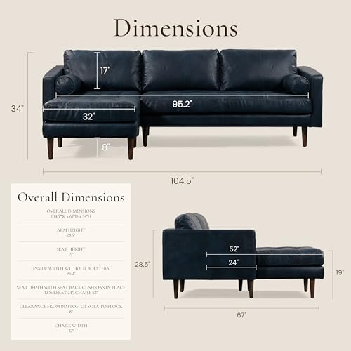 Poly & BARK Napa 104.5" Left-Facing Sectional Sofa – Midnight Blue Full-Grain - Image 2