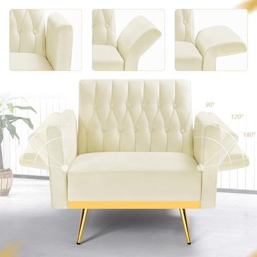 Velvet Accent Chair w/Ottoman & Adjustable Backrest - Image 5