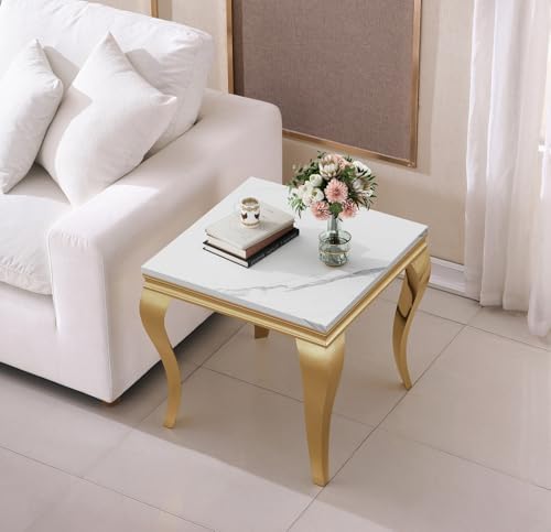 White Marble End Table Modern Gold Accent Table - Image 3