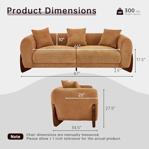Morden Fort Boucle Sofa, Modern Upholstered Cloud Couch, Toffee Orange - Image 2