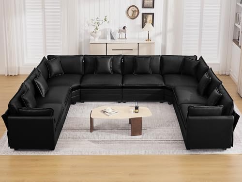 147'' Oversized U Shaped Cloud Sectional Sofa, Leather Deep Seat Couches by WUTUTUEE