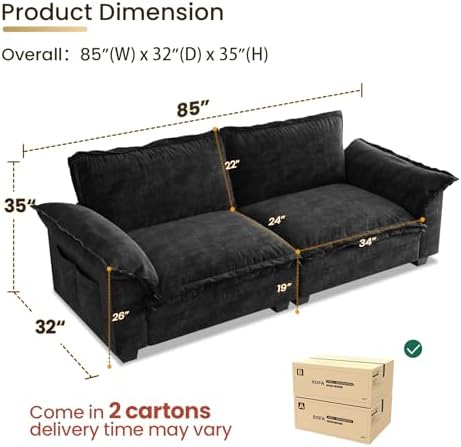 2 Seater Loveseat Sofa, 85 Inch Modular Sectional Cloud Couches - Image 2