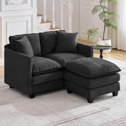 51'' Cloud Loveseat Couch with Ottoman, Love Seats Cloud Sofa with 2 Throw by HOCAT