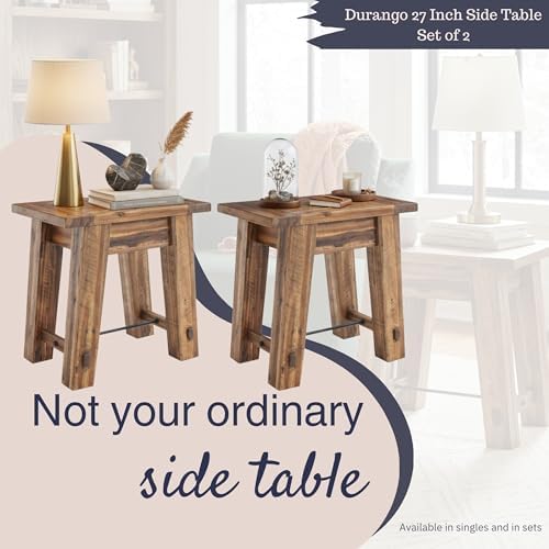 Alaterre Durango Rustic Industrial Solid Wood End Table/Nightstand Set of 2 - Image 4