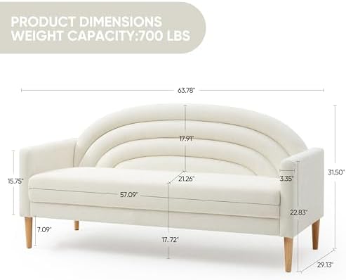 63" Small Loveseat Sofa for Small Spaces, Office Couch, Cream White - Image 2