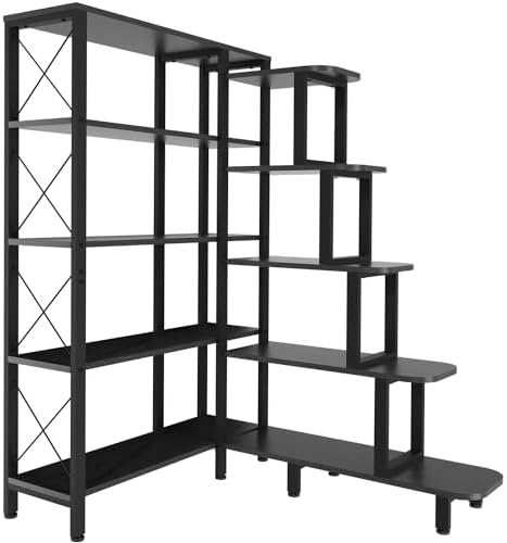 Corner Bookshelf Bookcase, Large Reversible 5 Tier Ladder Shelves Storage by PONROL