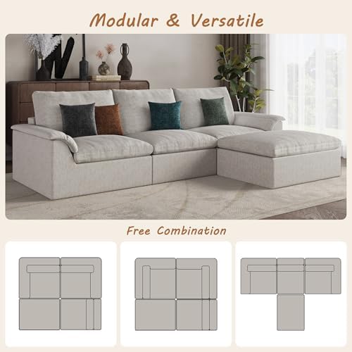 EASE MOOSE 115" L Shaped Boneless Couches, Cloud Modular Sectional Sofa - Image 5