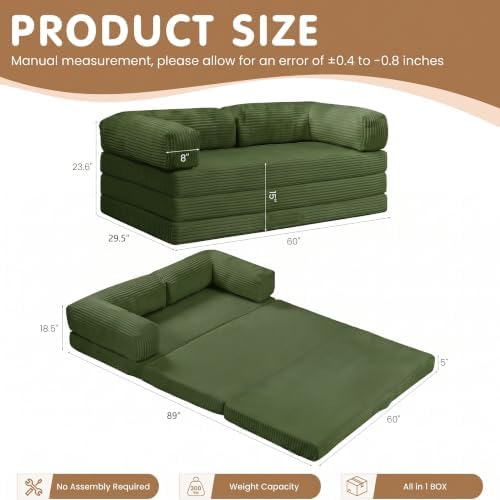 Convertible Sofa Bed Queen, 5-in-1 Boneless Couch - Image 2
