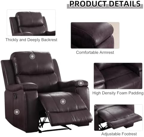 CANMOV Manual Recliner Chair, Classic Faux Leather Recliner Chair - Image 4