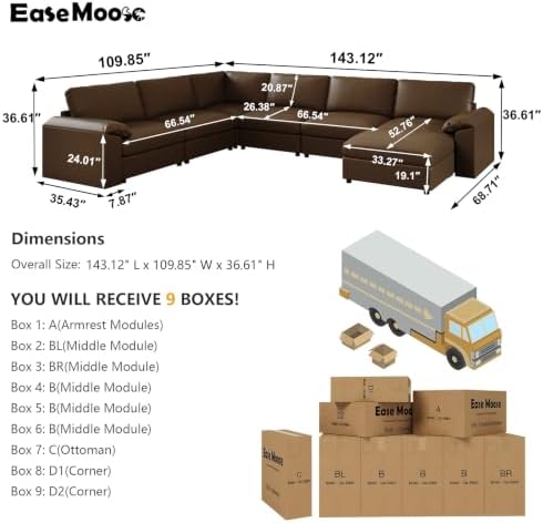 EASE MOOSE Faux Leather Couch, U Shaped Modular Sectional Sofa, Deep Brown - Image 2