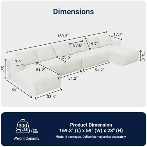 Avenco Modular Sectional Sofa, Boneless Couches - Image 2