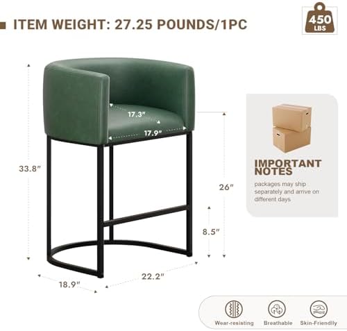 26" H Counter Height Bar Stools Set of 3, Modern Barrel Counter Stools - Image 2