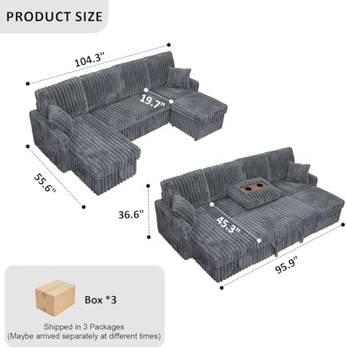 KCGKCG 104" U Shaped Sleeper Sofa Bed, Pull Out Couches - Image 3