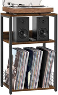 LELELINKY Large Brown Record Player Stand, 3 Tier 18" Wide Big End Table by LELELINKY