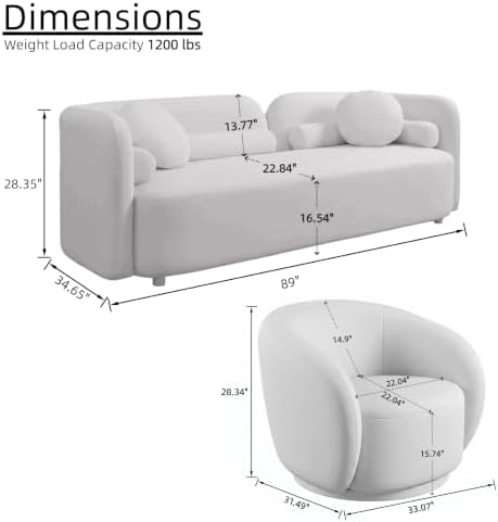 5-Piece Curved Couch Set, 4 Swivel Chairs - Image 2