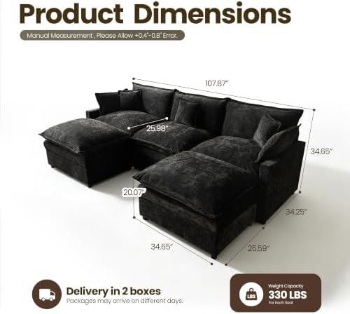 108'' U Shaped Cloud Couch, 3-Seater Sofa - Image 2
