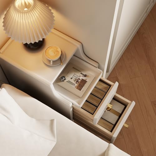 AQIMUELE Small Nightstand with Drawers, Solid Wood Bedside Table, Narrow Walnut - Image 3