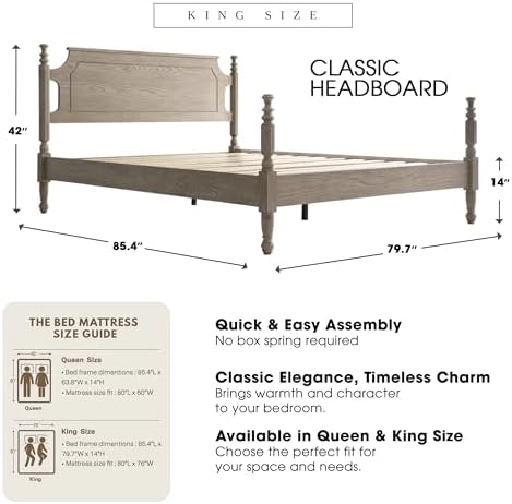 Solid Wood King Size Platform Bed Frame - Image 2
