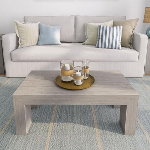 Plank+Beam Modern Coffee Table, 40 Inch, Rectangular, Seashell Wirebrush - Image 6