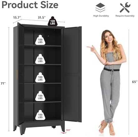 Bevivog 71" Black Metal Garage Storage Cabinets - Image 3