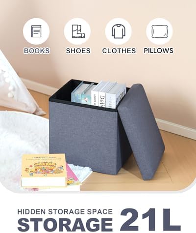 B FSOBEIIALEO Storage Ottoman Cube, 11.8" Linen Small Ottoman - Image 4