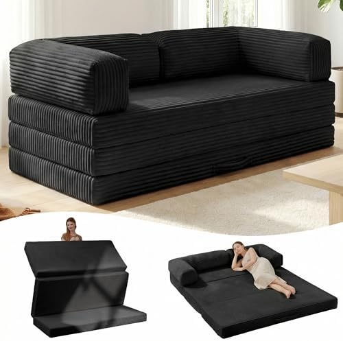 5-in-1 Convertible Sofa Bed, Corduroy Futon Couch Sleeper by FelizHome