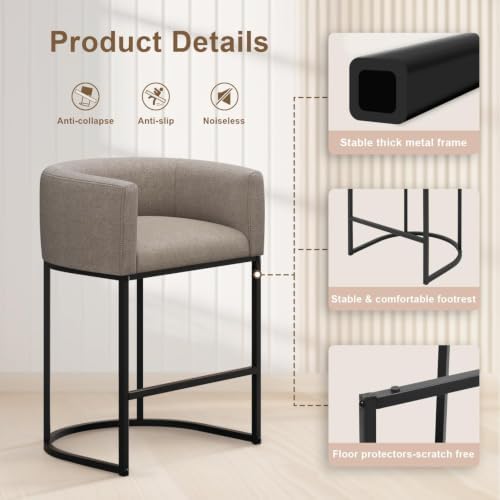 26" H Counter Height Bar Stools Set of 3, Modern Barrel Counter Stools - Image 5
