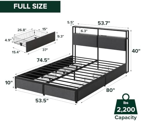 Zinus Michael Upholstered Platform Bed Frame, Four Underbed Drawers - Image 2