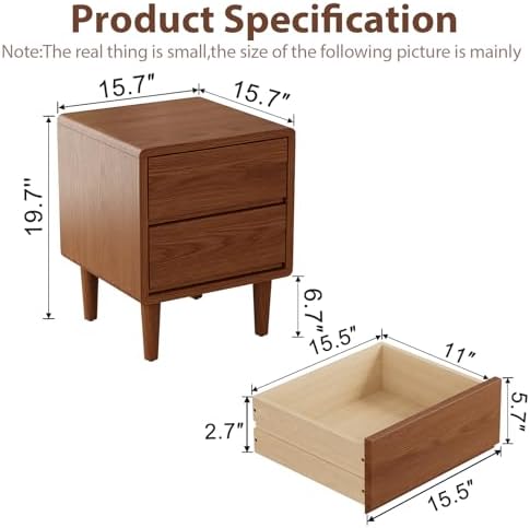 Solid Wood Nightstand Walnut Night Stand - Image 2
