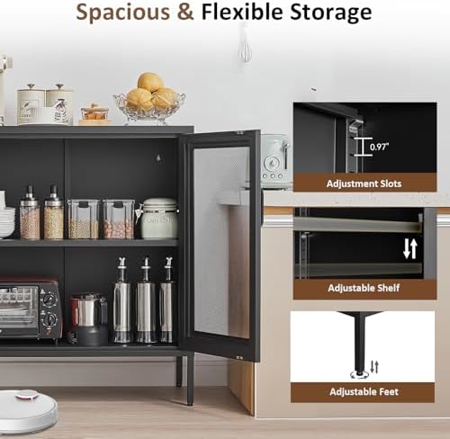 Buffet Cabinet, Modern Industrial Style Sideboard Buffet Cabinet, - Image 5