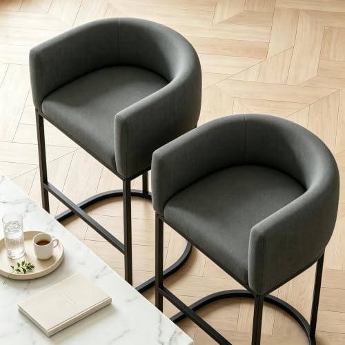 26" H Counter Height Bar Stools Set of 2, Modern Barrel Counter Stools - Image 4