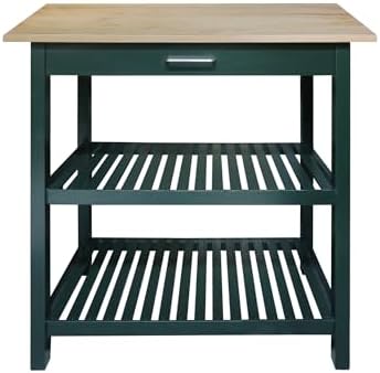 Kitchen Island with Solid Wood Top, Natural/Hunter Green - Image 2