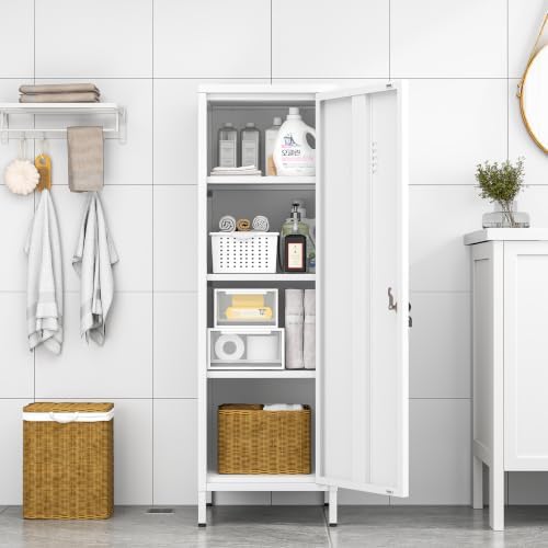pozdeg 47.24" White Lockable Small Metal Storage Locker - Image 7