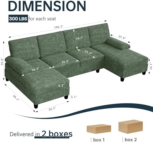 Sectional Couches for Living Room, 106 in U Shaped Couch Soft Sectional Sofa - Image 2