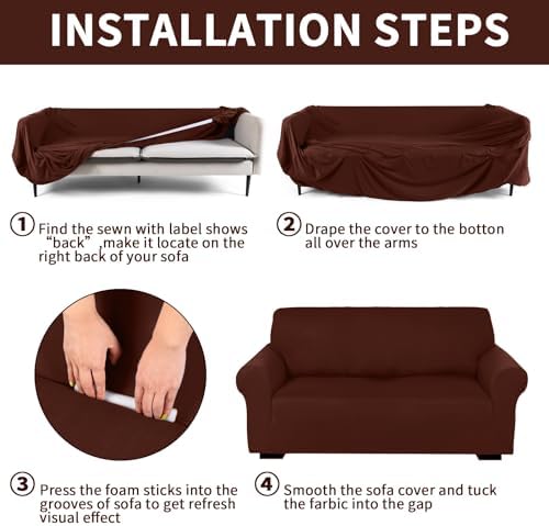 Peryiter 3 Pcs Couch and Loveseat Sofa Covers, Coffee Brown, Milk Silk - Image 3