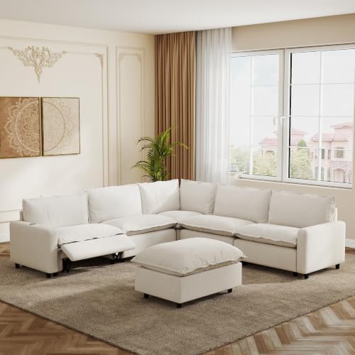 V-Shaped Power Recliner Cloud Couch Sectional, 5 Seater Modular Sectional Sofa by LovingAHome