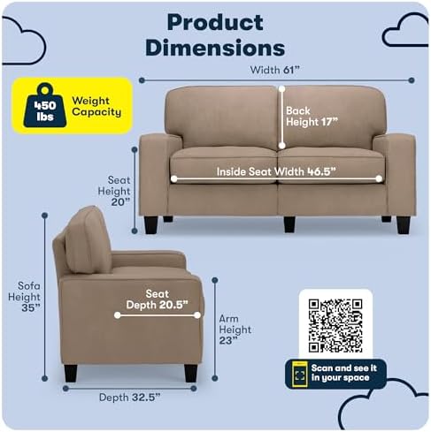 Serta Palisades 61" Track Arm Sofa, Easy Care Polyester, Soft Pillow Back - Image 2