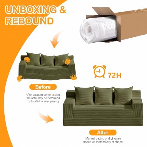 Erament 3 Seater Boneless Couch Sofa Bed, Compression Convertible Futon Floor - Image 7