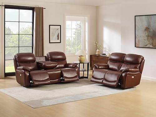 Brown Top Grain Leather Power Recliner Sofa Loveseat Set by ComfortLivingSofas