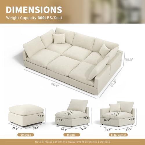 Linen Modular Sectional Sofa Cloud Couch - Image 2